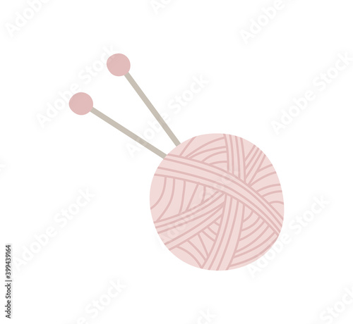 Ball of yarn and needles isolated on white background, the concept of hugge, comfort and comfort. Vector hand-drawn illustration.