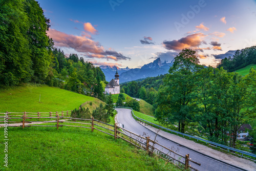 Maria Gern church with famous Watzmann summit in the background Berchtesgadener Land, Bavaria, Germany photo