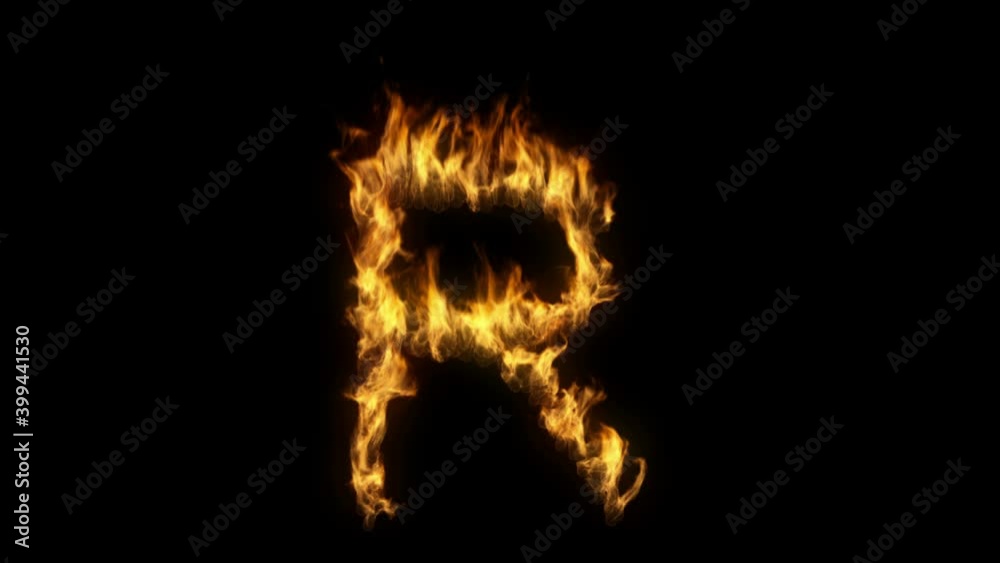 3D animation of the letter r on fire with alpha layer 3D animation of the letter r on fire with alpha layer