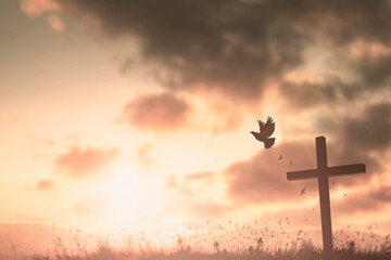 Jesus christ crucifix cross on heaven sunrise concept christmas catholic religion, forgiving christian worship god, happy easter day, praying praise good friday sunrise background, bible gospel sunday