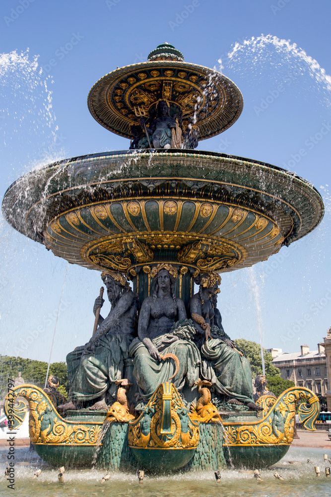 Fountain of the architect Hittorf at Place de la Concorde in Paris, built in 1840
