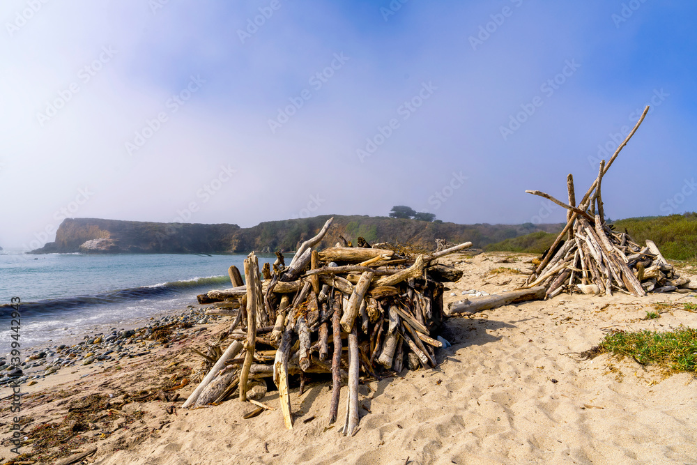 Driftwood Fortress, Beach, sand, Ocean Driftwood Fortress, Beach, sand, Ocean