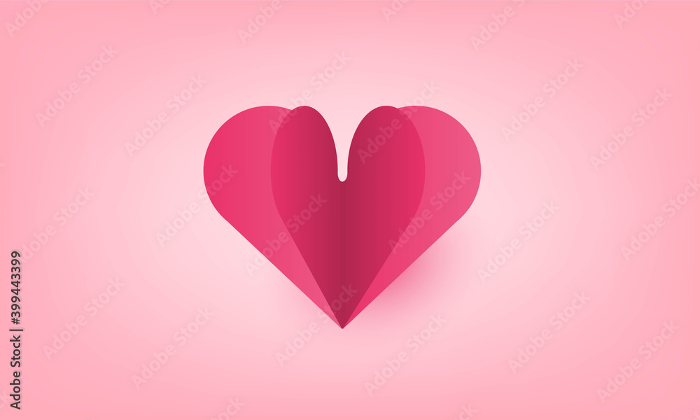 Paper elements in shape of heart flying on pink background., Happy Valentine's day card hearts, birthday greeting card vector design.
