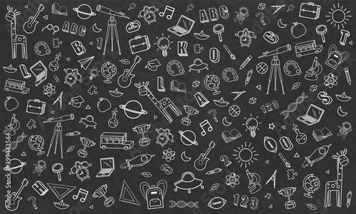 Concept of education School chalkboard with different stuff. Welcome back to school design vector.