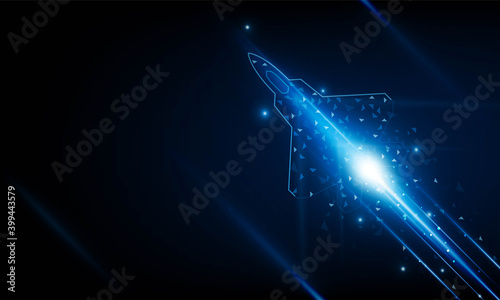 High speed concept. Fighter jet in the form of Arrow Light out technology background Hitech communication concept innovation background, vector design