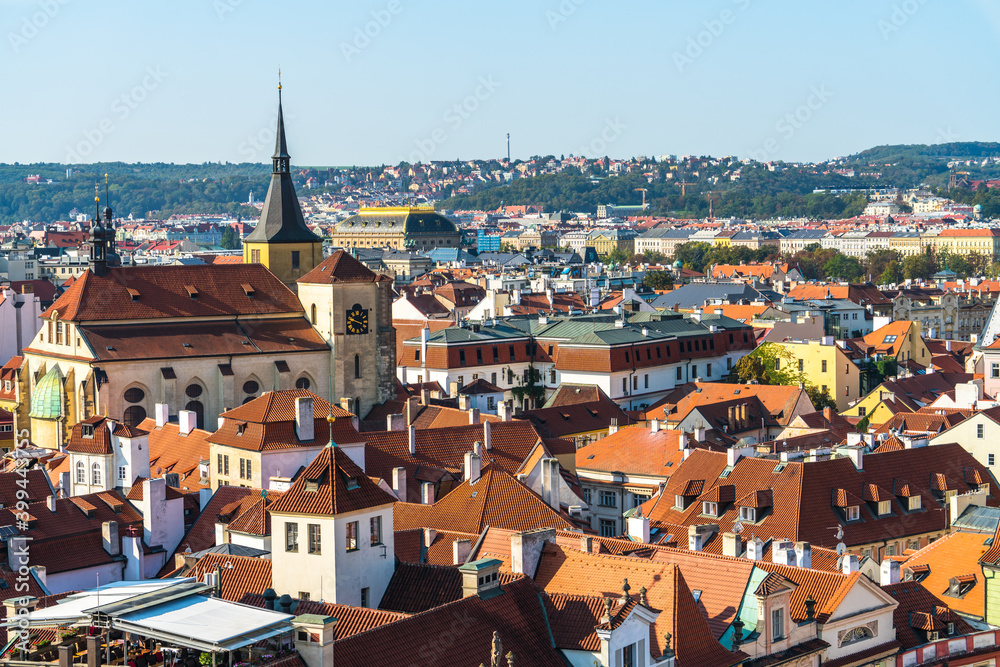 Architecture of Prague viewed from above. Prague's rooftops. Czech republic