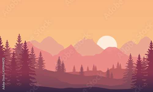 Amazing nature scenery at sunset. City vector