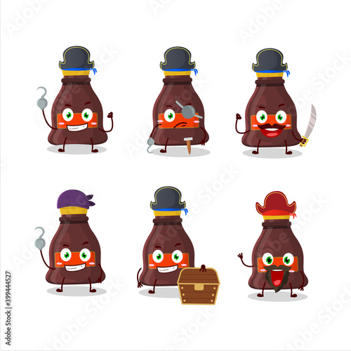 Cartoon character of soy sauce with various pirates emoticons