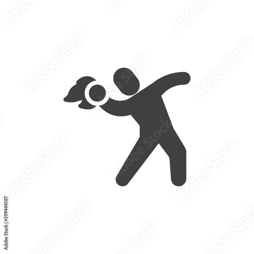 Man throw a fire bottle vector icon. filled flat sign for mobile concept and web design. Man with a burning Molotov cocktail glyph icon. Symbol, logo illustration. Vector graphics