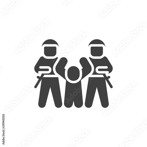 Police arresting protester vector icon. filled flat sign for mobile concept and web design. Police arrest glyph icon. Symbol, logo illustration. Vector graphics