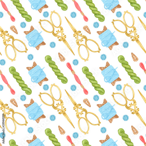 Hand made needlework seamless pattern watercolor 
