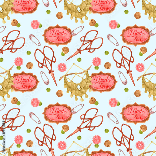 Macrame craftwork seamless pattern watercolor 
