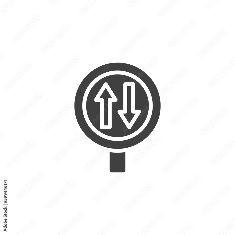 Two way traffic sign vector icon. filled flat sign for mobile concept and web design. Two way road glyph icon. Symbol, logo illustration. Vector graphics Two way traffic sign vector icon. filled flat sign for mobile concept and web design. Two way road glyph icon. Symbol, logo illustration. Vector graphics