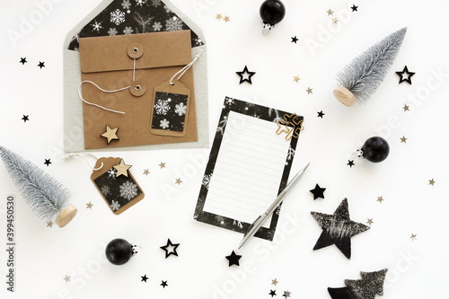 Christmas background . New Year decorations , gift boxes and blank for text, ...