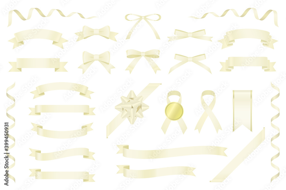 Fototapeta premium 光沢のあるリボン素材セット（オフホワイト）