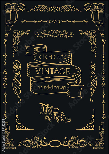 Collection of vintage elements for the design of menu pages, websites, documents, invitations. Corners, borders, text separators. hand drawn sketches engraving style.