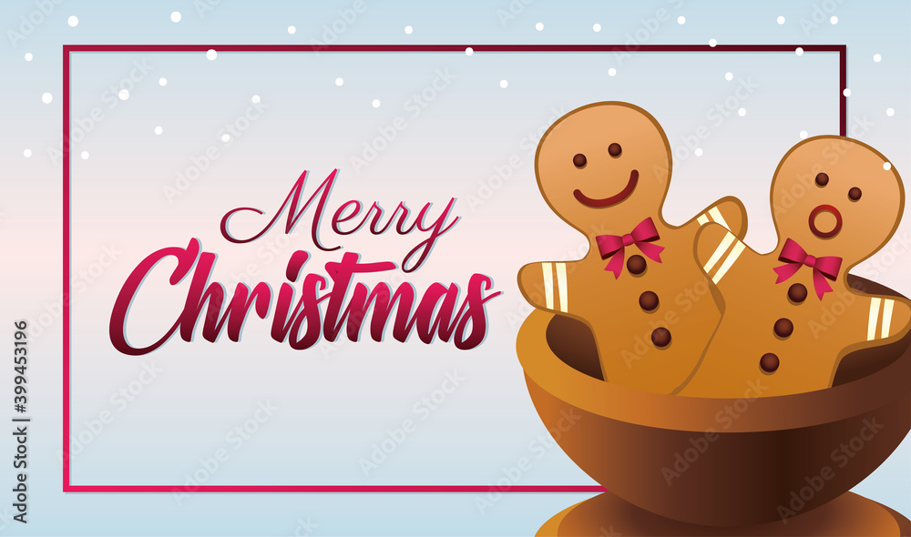 Obraz premium happy merry christmas lettering card with gingerman cookies
