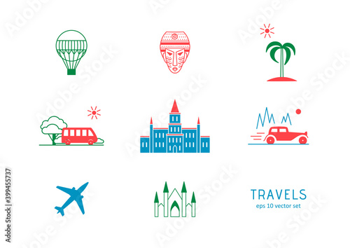 Travels - vector icons set. Symbol for web
