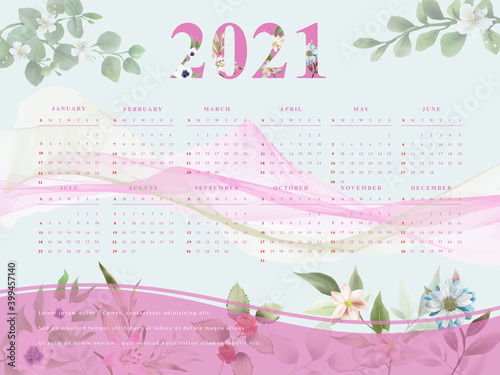 Modern style new year calendar with beautiful floral design