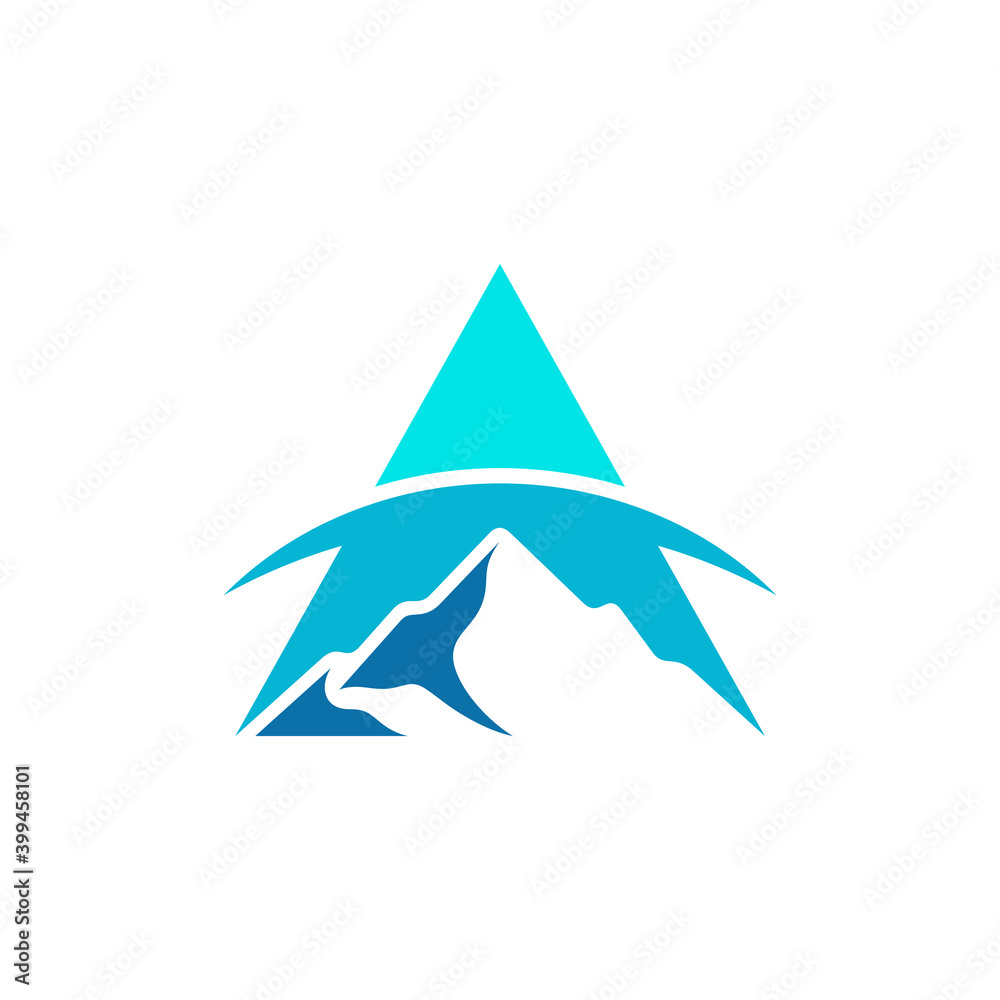Mountain arrow simple flat logo template in blue color Mountain arrow simple flat logo template in blue color