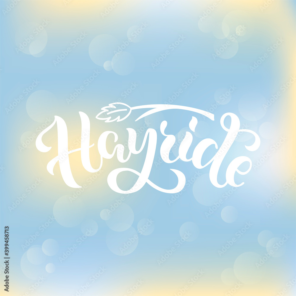 Vector illustration of hayride brush lettering for banner, leaflet, poster, clothes, logo, advertisement design. Handwritten text for template, signage, billboard, print, price list, flyer, invitation Vector illustration of hayride brush lettering for banner, leaflet, poster, clothes, logo, advertisement design. Handwritten text for template, signage, billboard, print, price list, flyer, invitation