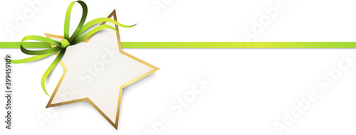 gold ribbon bow with christmas star hang tag