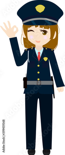 okサインを出す可愛い女の子の警備員のイラスト