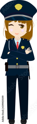 両手を組む可愛い女の子の警備員のイラスト