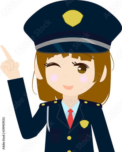 指差しをする可愛い女の子の警備員の上半身のイラスト