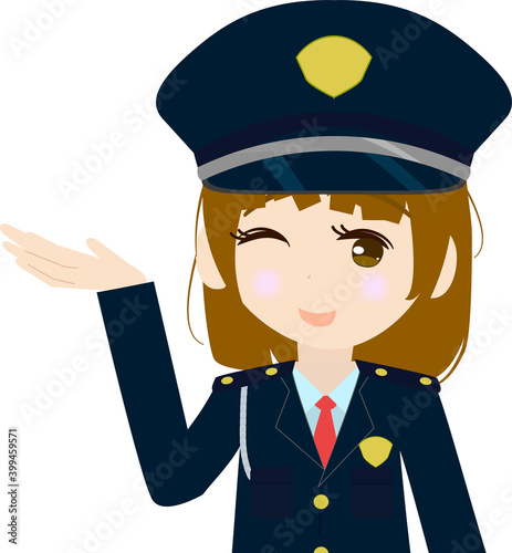案内をする可愛い女の子の警備員の上半身のイラスト