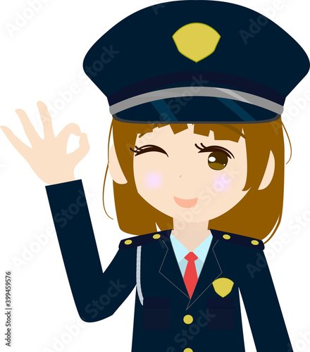 okサインを出す可愛い女の子の警備員の上半身のイラスト
