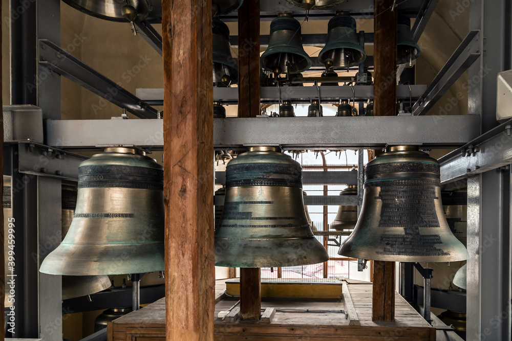 Fotografie Bells Tower. Old Church Bronze bell.