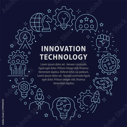 Innovation circle template icons. Set of artificial intelligence, machine learning, brainstorm and more. Vector illustration.