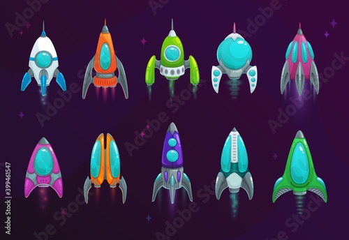 Cartoon space rockets vector space ships icons