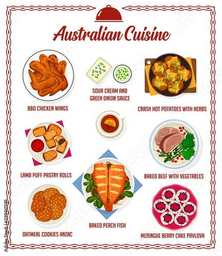 Australian cuisine vector menu, Australia food