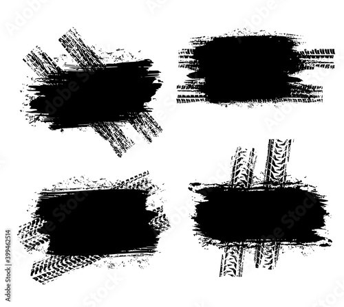 Tire prints black spots, car tyre tracks isolated