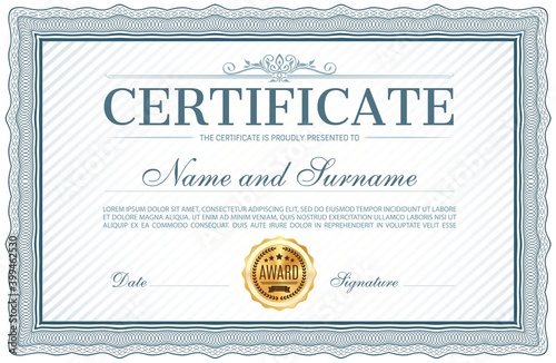 Certificate or diploma template with frame border