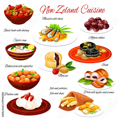 New Zealand meat, seafood dishes with vegetables