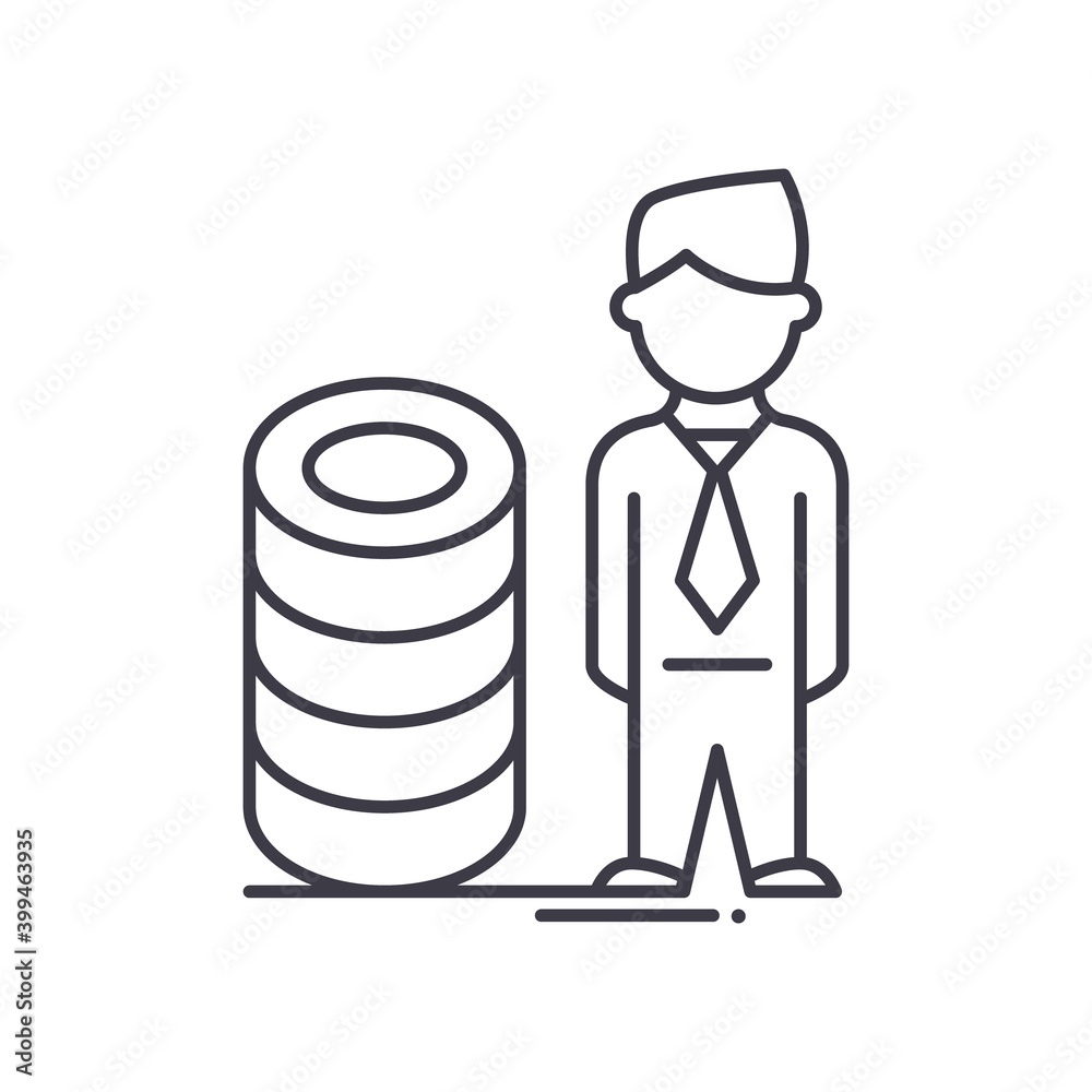 Investor icon, linear isolated illustration, thin line vector, web design sign, outline concept symbol with editable stroke on white background. Investor icon, linear isolated illustration, thin line vector, web design sign, outline concept symbol with editable stroke on white background.