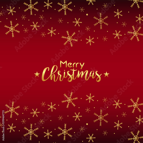 merry christmas and happy new year lettering card with golden snowflakes
