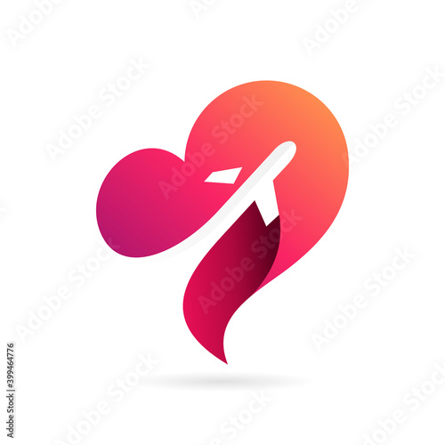 aviation love, traveling heart logo