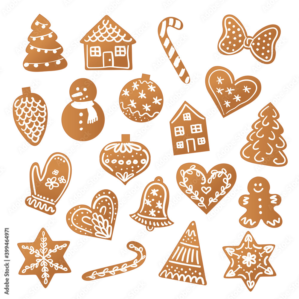 Christmas cute gingerbread cookies with icing vector set Christmas cute gingerbread cookies with icing vector set