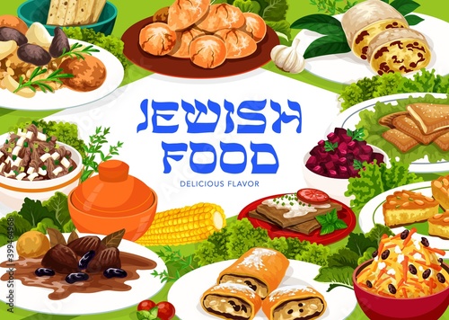 Jewish food vector poster with israelite meals