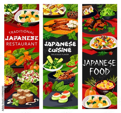 Japanese cuisine restaurant banners, Asian dishes