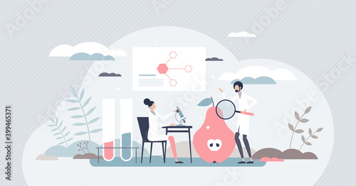 Food biology research with plant examination and analysis tiny person concept