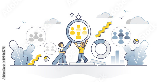 Target audience segmentation and group targeting strategy outline concept