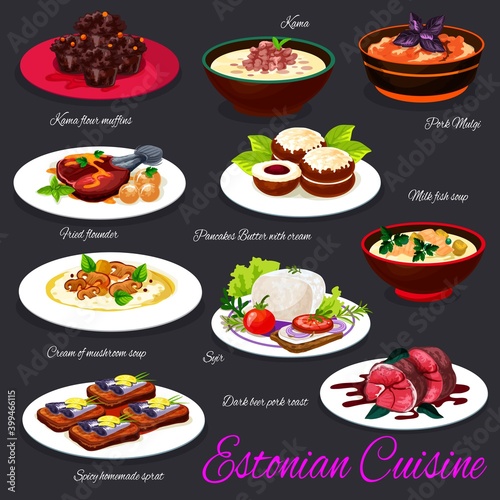 Estonian cuisine dishes of fish, meat, vegetables