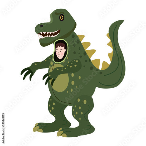 Actor in animal Dinosaur costume. Theme party, Birthday kid, children animator, entertainer wearing performer character for holiday masquerade, carnival. Vector cartoon