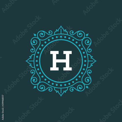 Vintage logo monogram template vector elegant flourishes ornaments with ornate frame