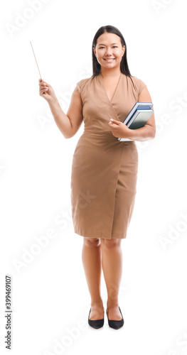 Asian female teacher on whi...